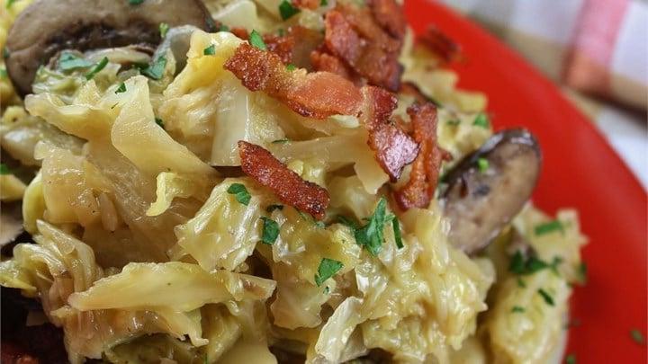 Southern Fried Cabbage with Bacon, Mushrooms, and Onions