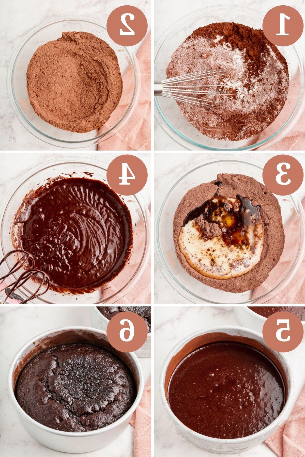 Steps for making gluten-free chocolate cake.