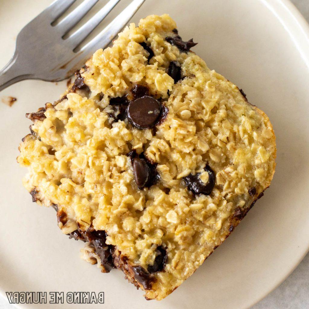 baked chocolate chip oatmeal recipe serving on small plate